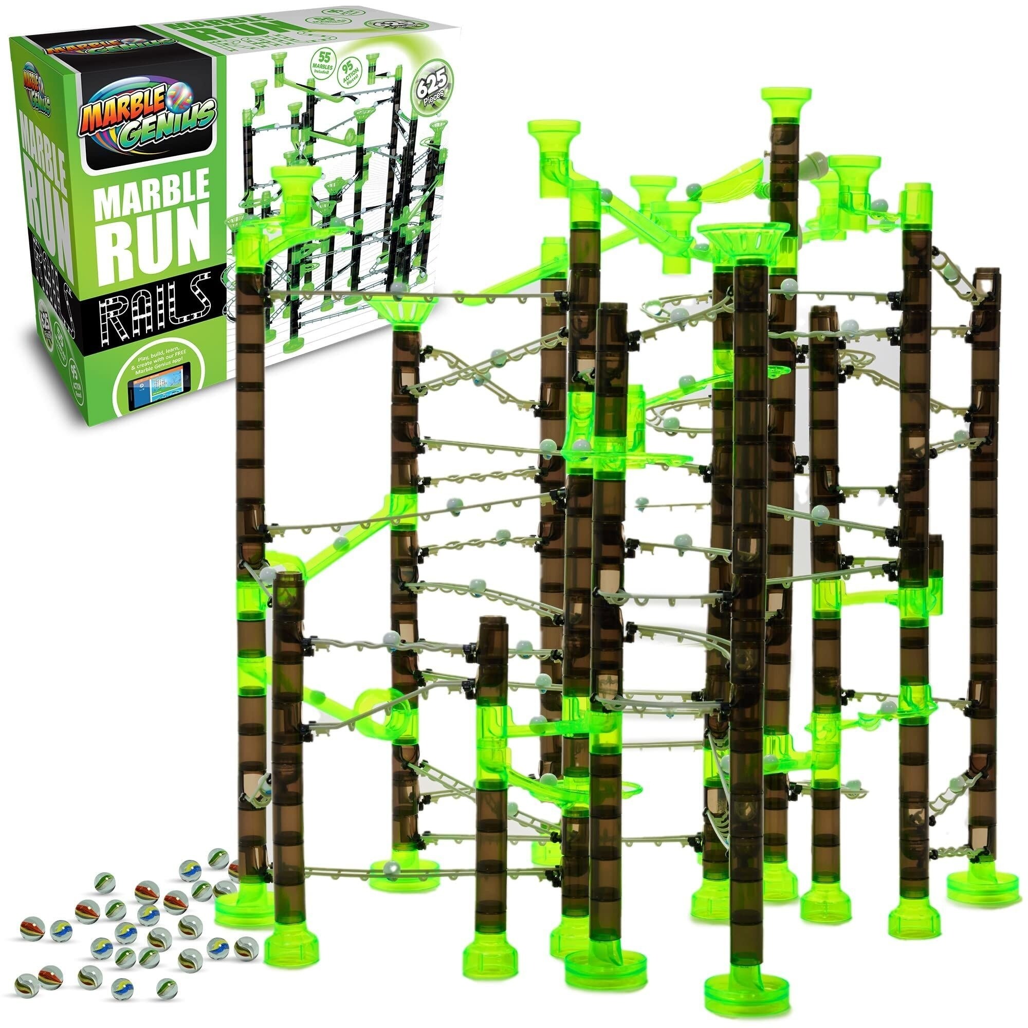 Marble Genius 625-Piece Marble Rails Extreme Set, STEM Toy for